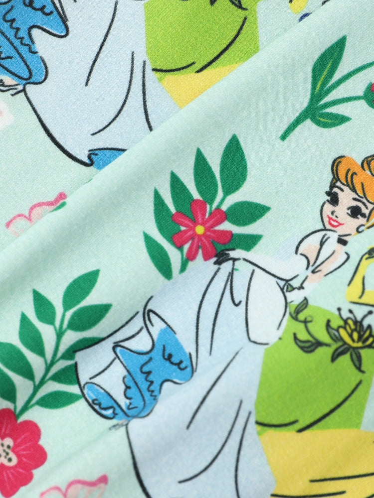 Ensemble 2 pièces princesse Disney pour bébé fille, haut à volants et leggings en bambou, motif Tiana/Cendrillon/Blanche-Neige, vert