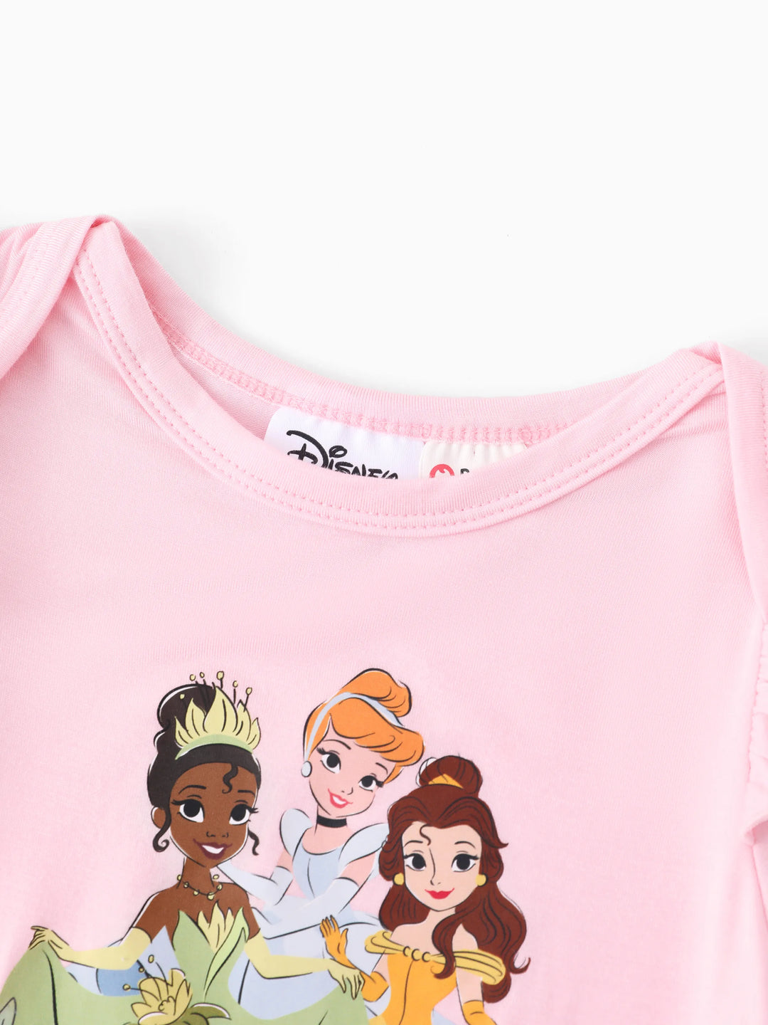 Conjunto de 2 piezas de top y leggings con mangas con volantes de bambú para niña de Disney Princess Tiana/Cenicienta/Bella, color rosa