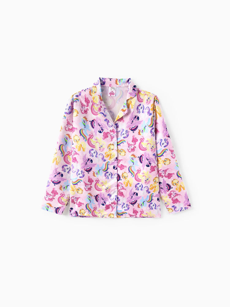 Ensemble pyjama assorti 2 pièces My Little Pony pour toute la famille, résistant aux flammes, col à revers, rose