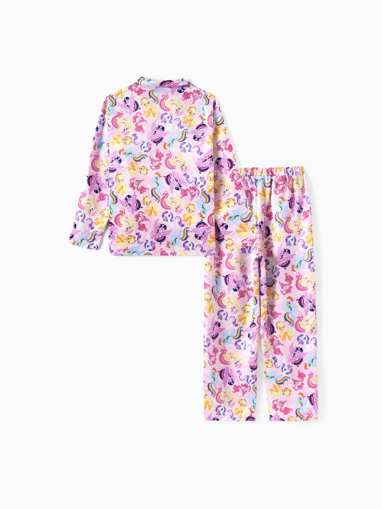 Ensemble pyjama assorti 2 pièces My Little Pony pour toute la famille, résistant aux flammes, col à revers, rose