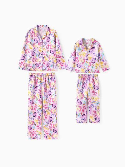 My Little Pony Matching Family 2pcs Flame Resistant Lapel Collar Pajamas Set Pink