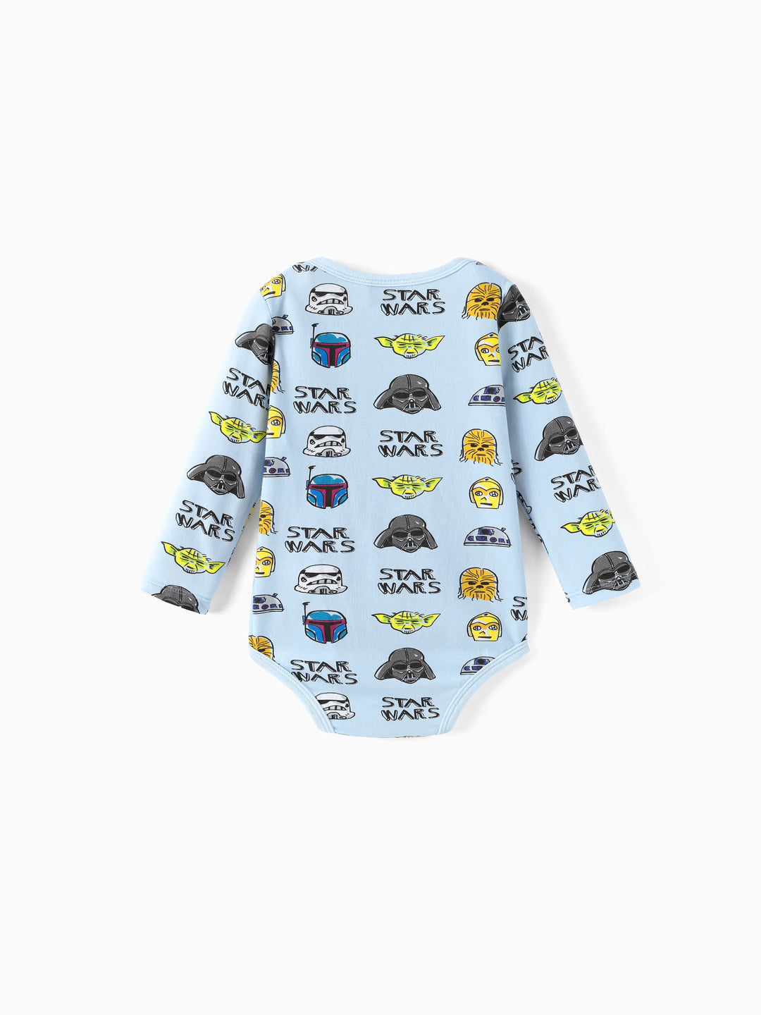 Ensemble 2 pièces Star Wars pour bébé garçon, body à manches longues et pantalon à imprimé enfantin Yoda/Dark Vador/R2-D2/C-3PO, bleu clair