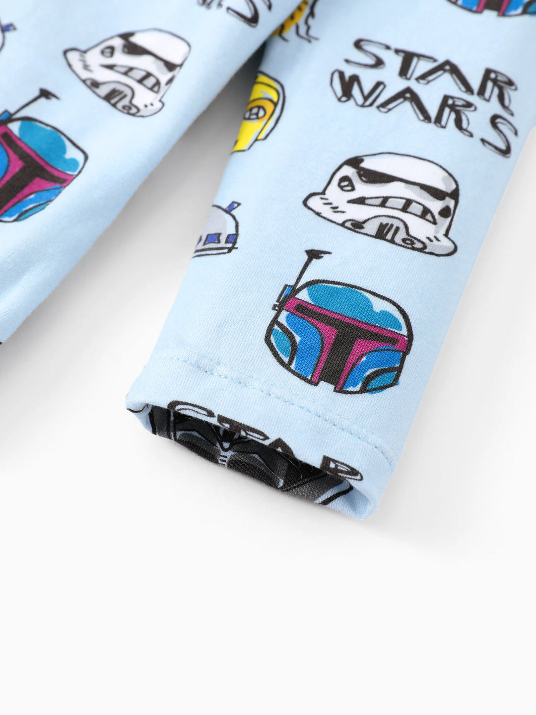 Ensemble 2 pièces Star Wars pour bébé garçon, body à manches longues et pantalon à imprimé enfantin Yoda/Dark Vador/R2-D2/C-3PO, bleu clair