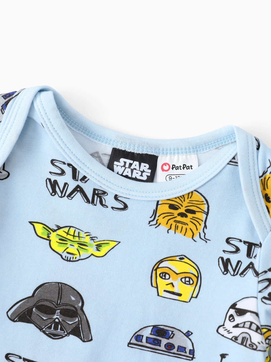 Ensemble 2 pièces Star Wars pour bébé garçon, body à manches longues et pantalon à imprimé enfantin Yoda/Dark Vador/R2-D2/C-3PO, bleu clair