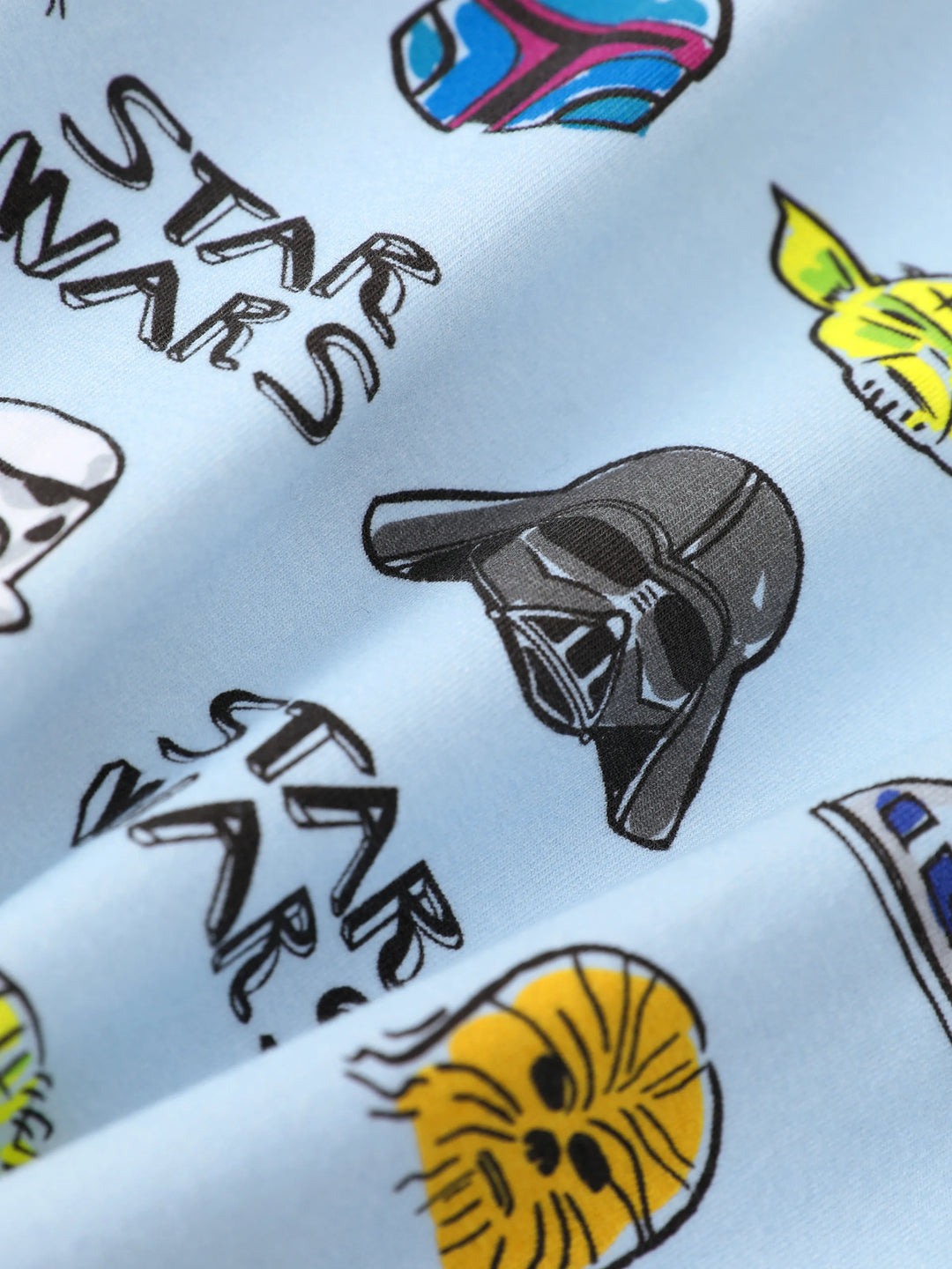 Ensemble 2 pièces Star Wars pour bébé garçon, body à manches longues et pantalon à imprimé enfantin Yoda/Dark Vador/R2-D2/C-3PO, bleu clair