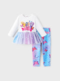 Barbie Toddler Girl 2pcs Cotton Crepe Long-sleeve Top and Printed Pants Sets White