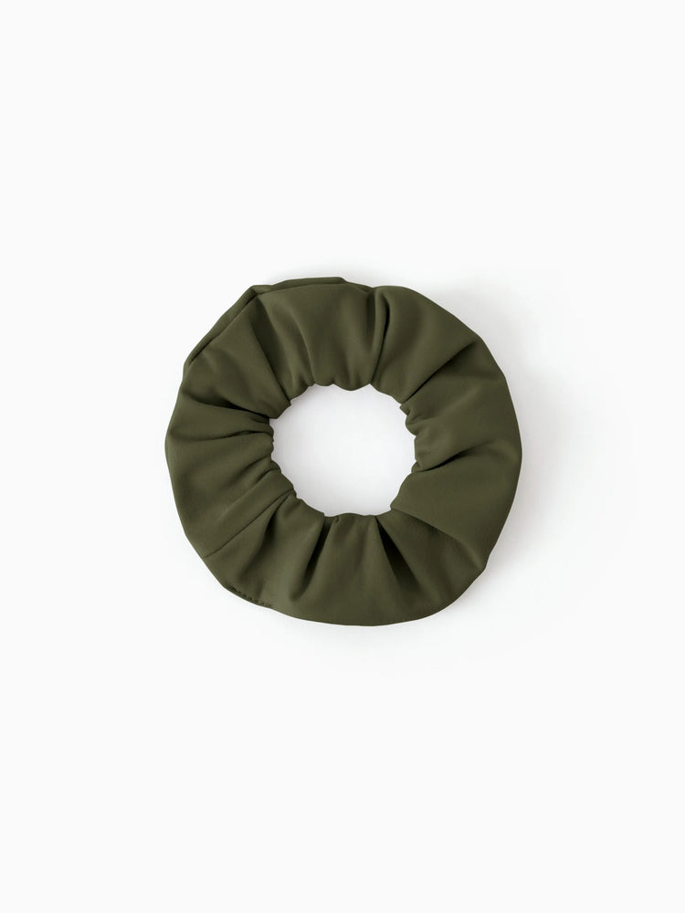 Girl's Leggings High-Waist Yoga Pants Solid Color Leggings with Complimentary Matching Scrunchie Army green