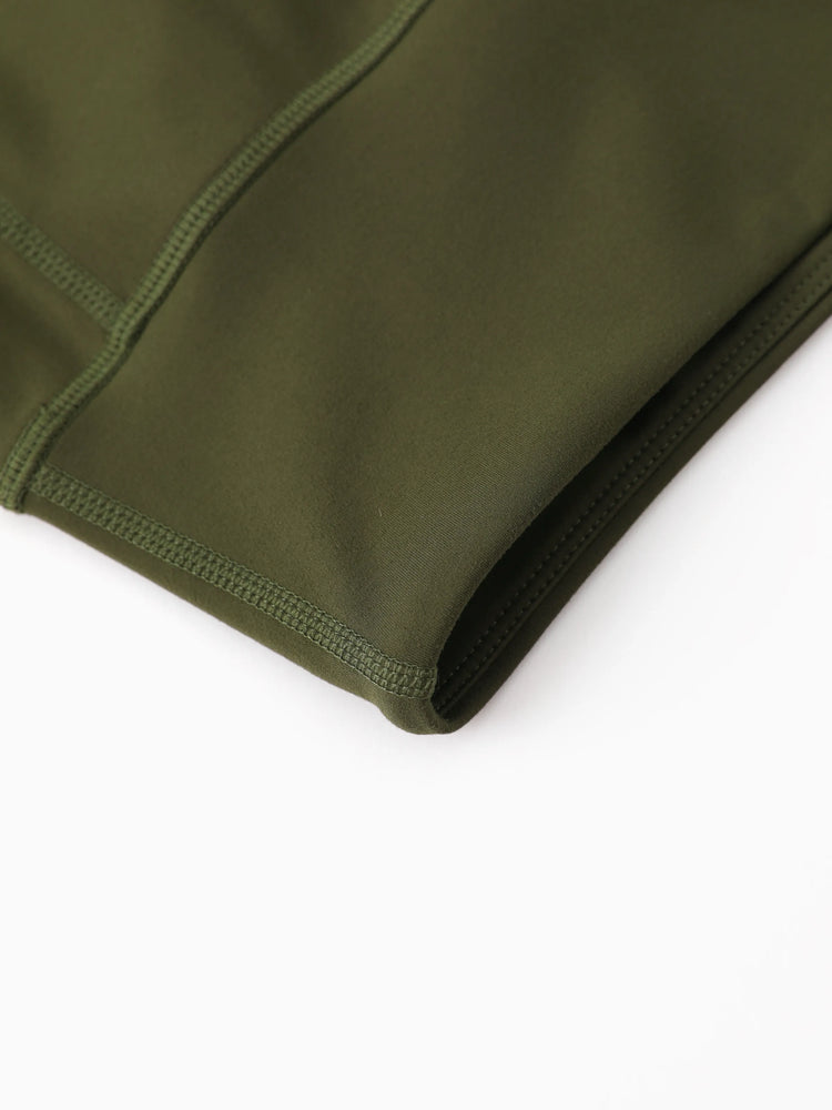 Girl's Leggings High-Waist Yoga Pants Solid Color Leggings with Complimentary Matching Scrunchie Army green