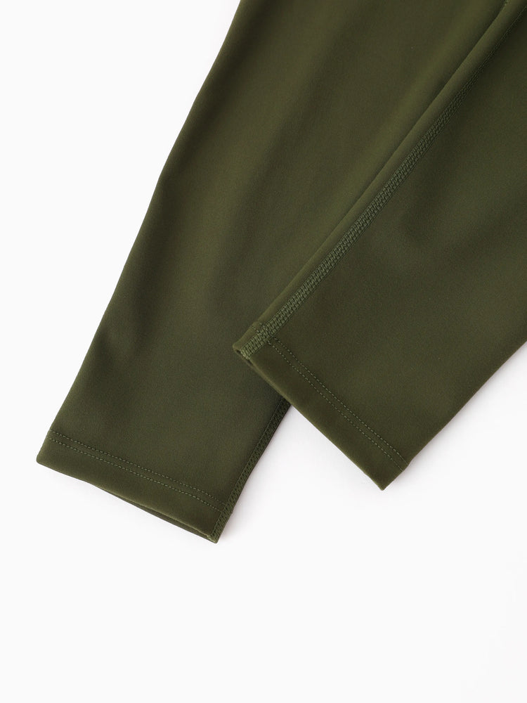 Girl's Leggings High-Waist Yoga Pants Solid Color Leggings with Complimentary Matching Scrunchie Army green