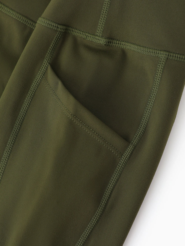 Girl's Leggings High-Waist Yoga Pants Solid Color Leggings with Complimentary Matching Scrunchie Army green