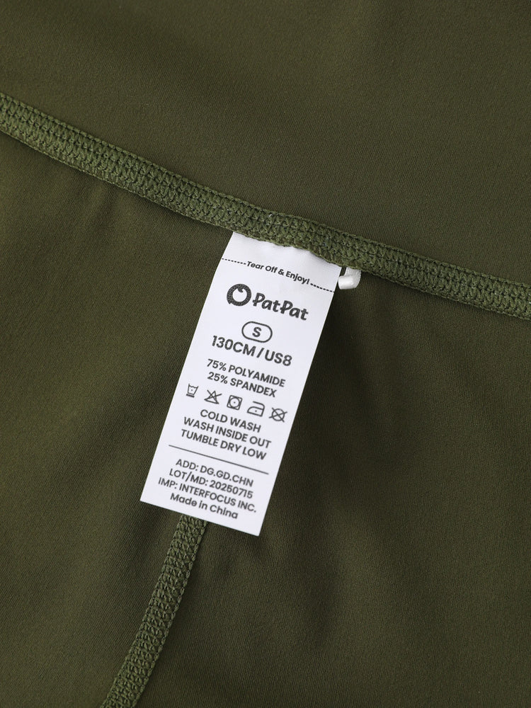 Girl's Leggings High-Waist Yoga Pants Solid Color Leggings with Complimentary Matching Scrunchie Army green