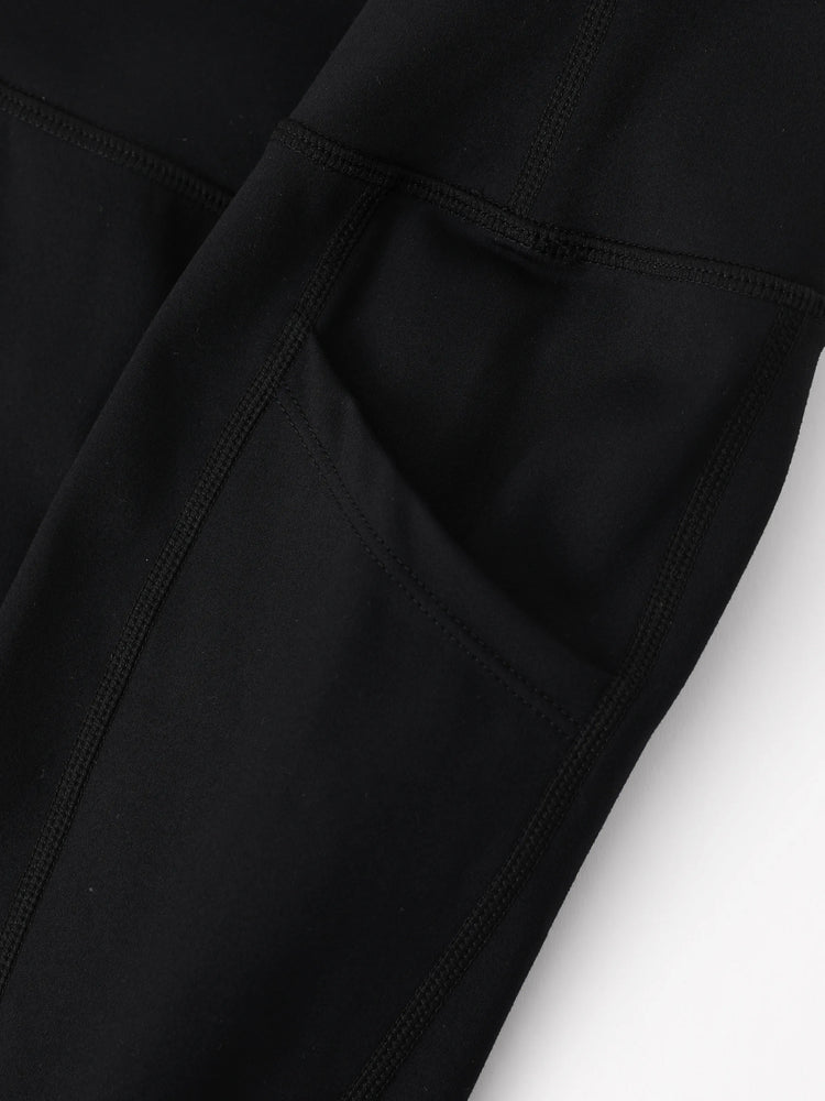 Leggings de yoga taille haute pour fille, couleur unie, avec chouchou assorti offert, noir