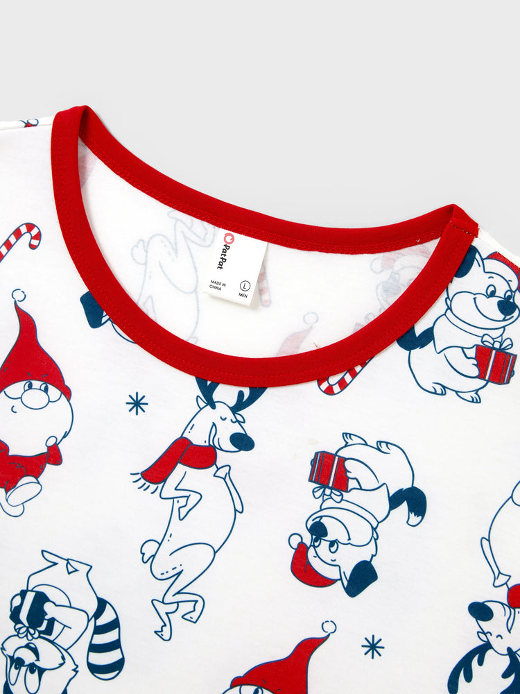 Ensemble pyjama de Noël assorti pour toute la famille, imprimé Père Noël et chiens, avec chaussettes de Noël blanches