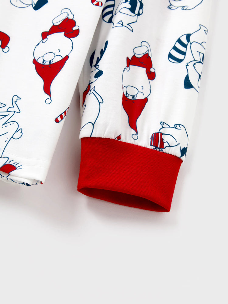 Ensemble pyjama de Noël assorti pour toute la famille, imprimé Père Noël et chiens, avec chaussettes de Noël blanches