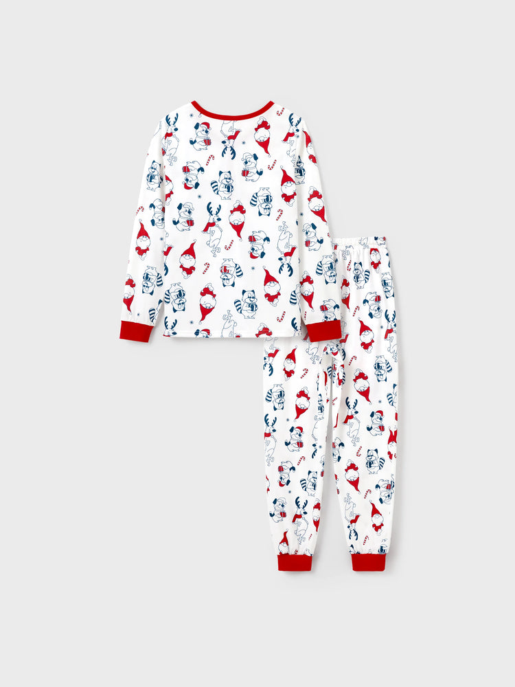 Ensemble pyjama de Noël assorti pour toute la famille, imprimé Père Noël et chiens, avec chaussettes de Noël blanches