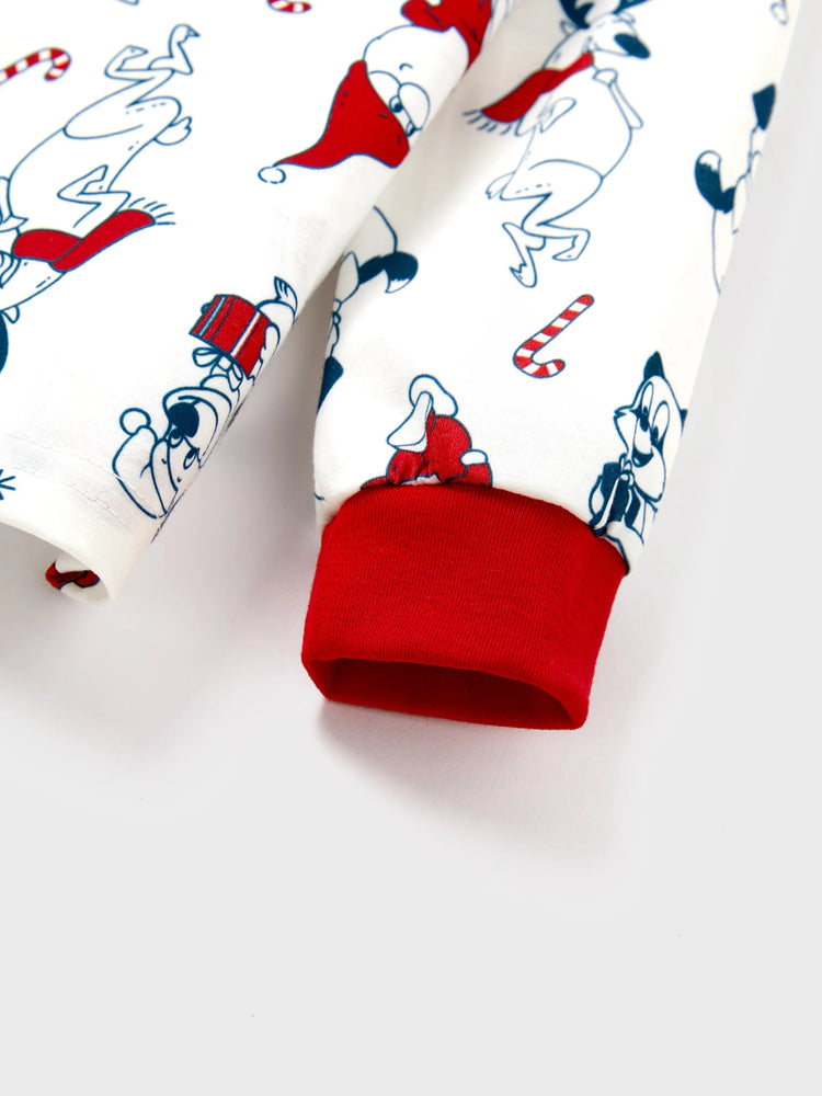 Ensemble pyjama de Noël assorti pour toute la famille, imprimé Père Noël et chiens, avec chaussettes de Noël blanches