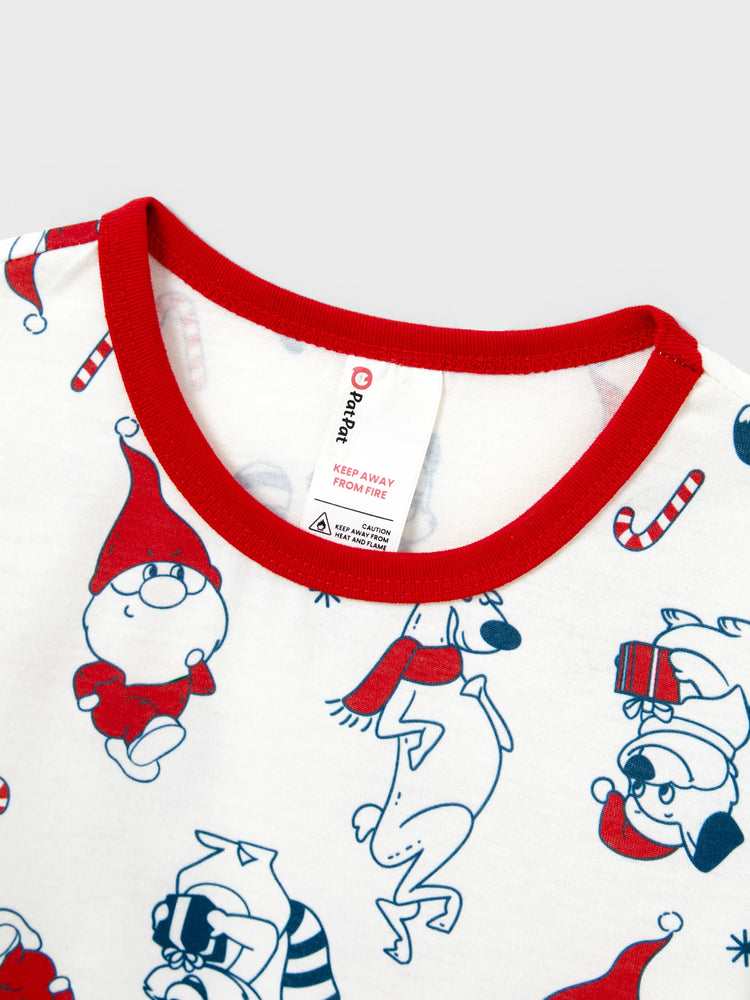 Ensemble pyjama de Noël assorti pour toute la famille, imprimé Père Noël et chiens, avec chaussettes de Noël blanches