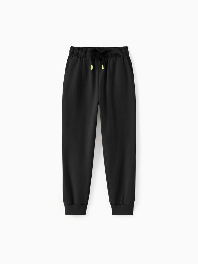 Pantalon de jogging pour enfant avec taille élastique et cordon de serrage – Pantalon de survêtement confortable avec poches pour garçons et filles, noir