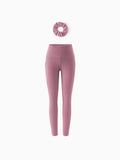 Girl's Leggings High-Waist Yoga Pants Solid Color Leggings with Complimentary Matching Scrunchie Purple
