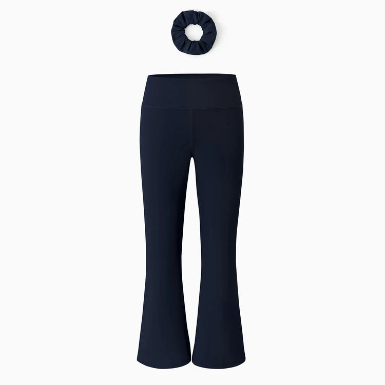 Girl's Leggings High-Waist Flared Yoga Pants with Complimentary Matching Scrunchie Deep Blue