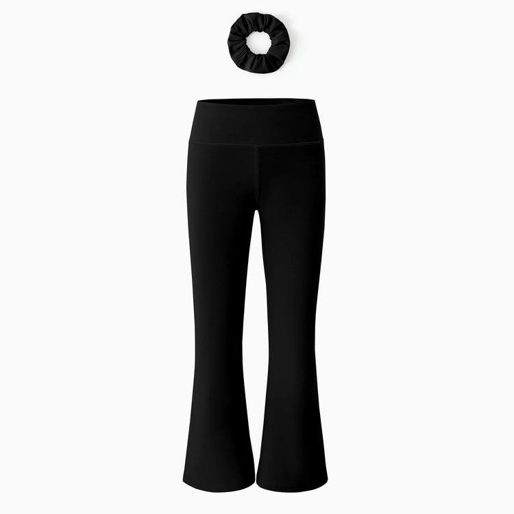 Leggings de yoga évasés taille haute pour fille avec chouchou assorti offert, noir