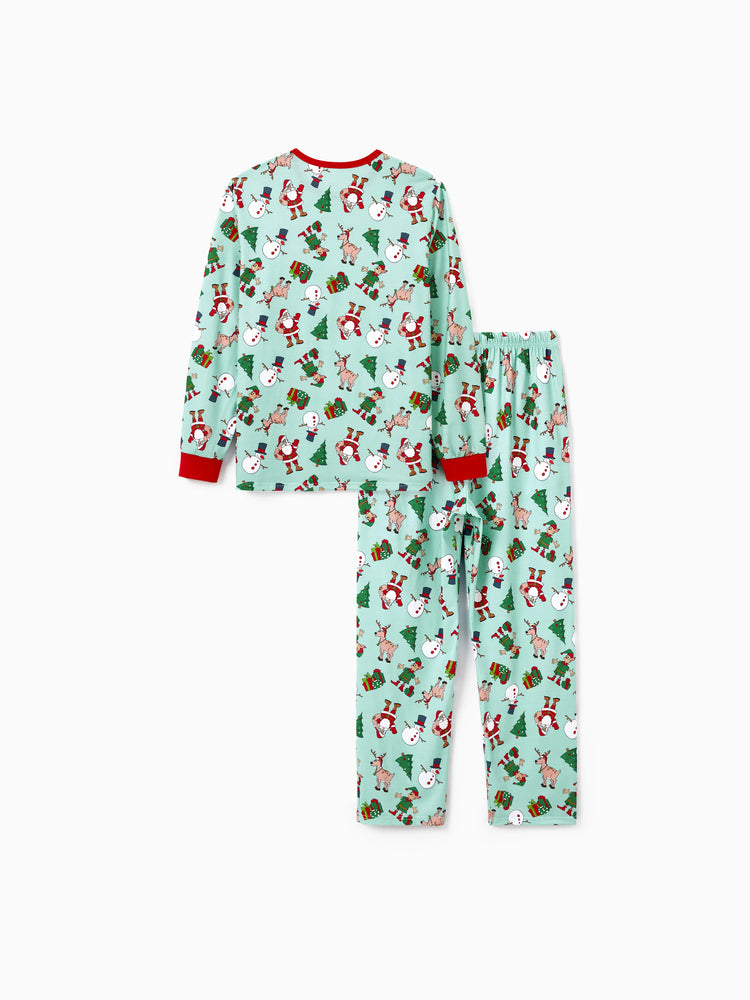 Ensemble pyjama de Noël assorti pour toute la famille, imprimé renne, avec chaussettes de Noël, vert pâle