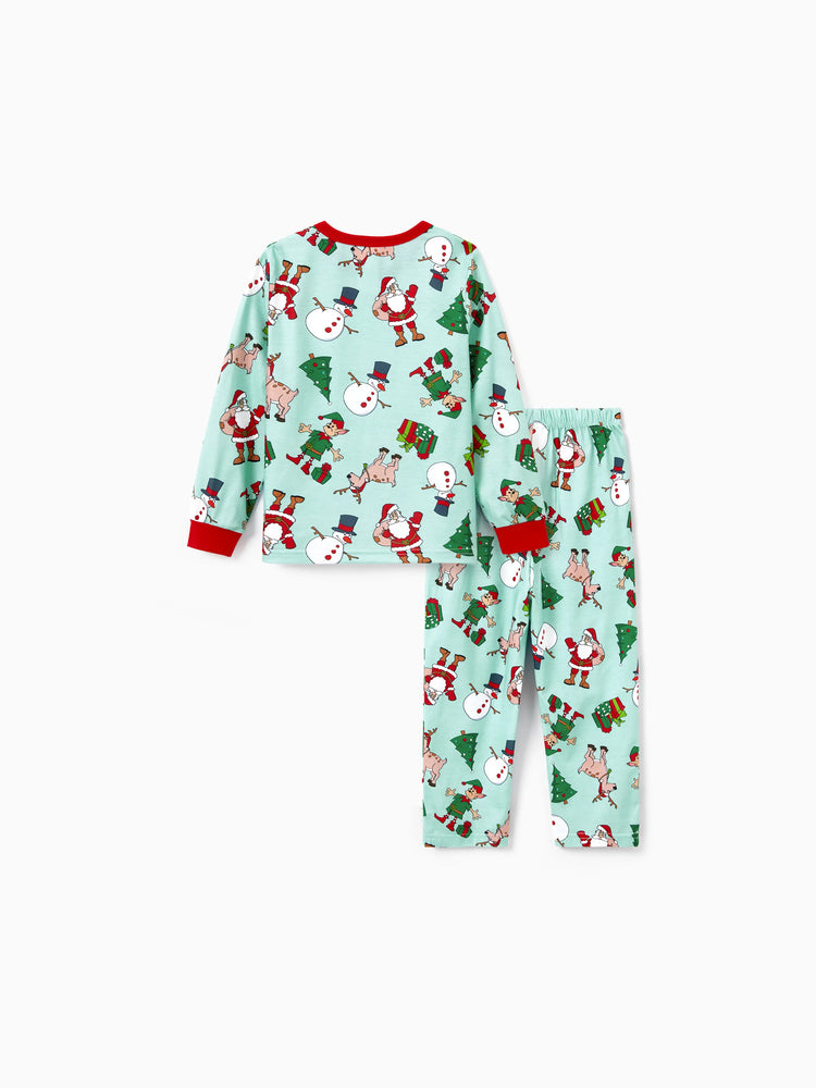 Ensemble pyjama de Noël assorti pour toute la famille, imprimé renne, avec chaussettes de Noël, vert pâle