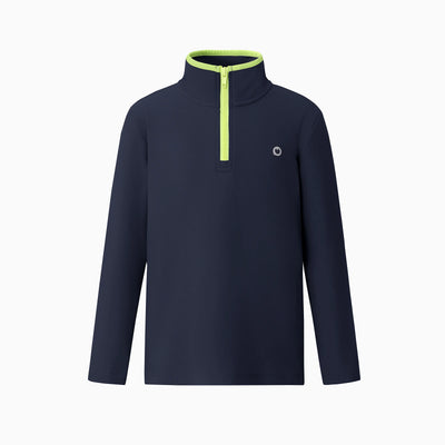 Kids Unisex Stand Collar Solid Color Sweatwear & Half-Zip Styles Deep Blue