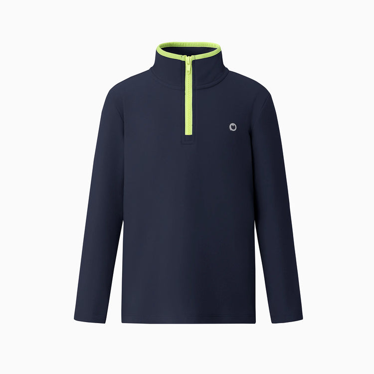 Sweat à capuche unisexe à col montant et demi-zip pour enfants, couleur unie, bleu foncé