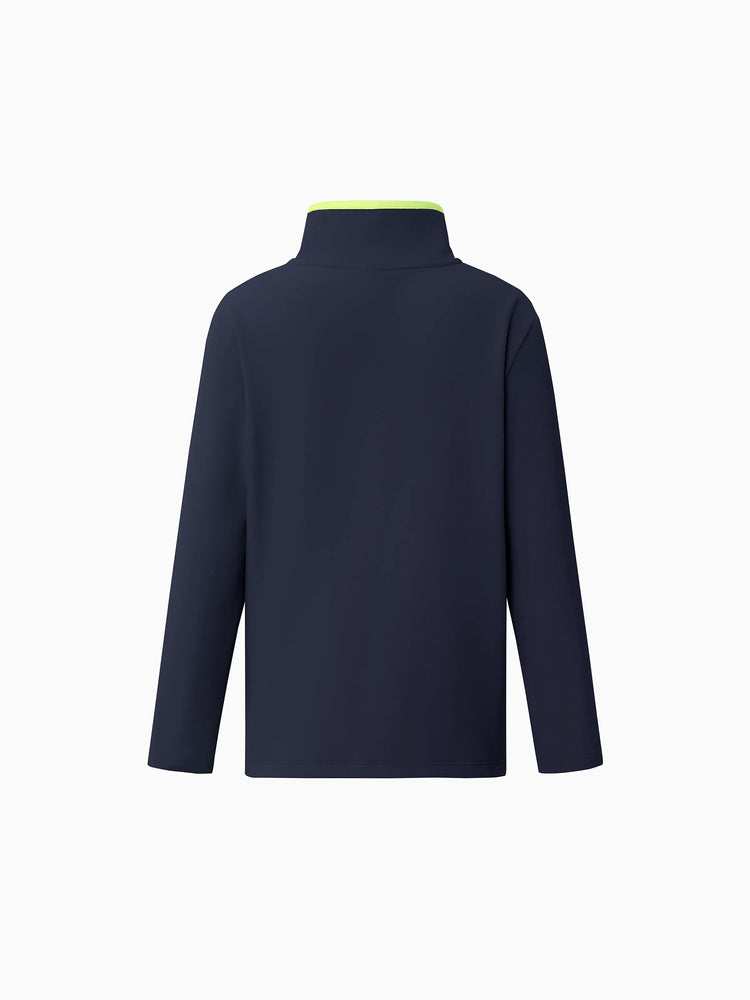 Sweat à capuche unisexe à col montant et demi-zip pour enfants, couleur unie, bleu foncé