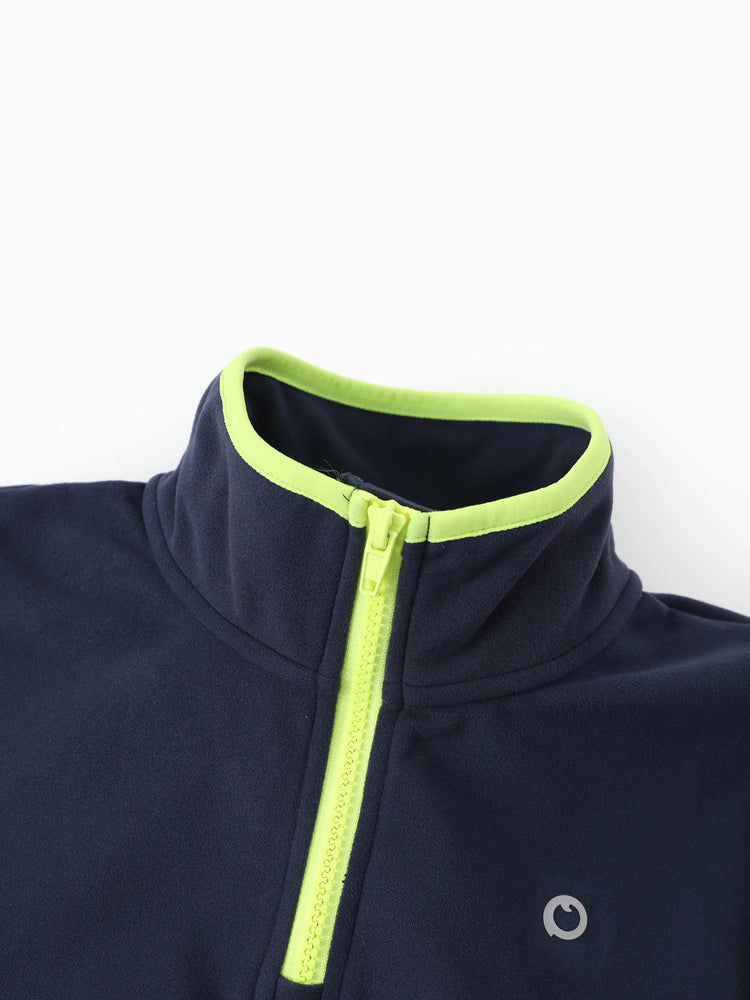 Sweat à capuche unisexe à col montant et demi-zip pour enfants, couleur unie, bleu foncé