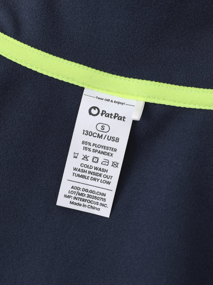 Sweat à capuche unisexe à col montant et demi-zip pour enfants, couleur unie, bleu foncé