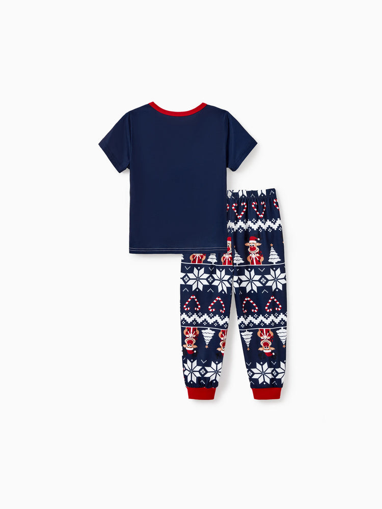 Ensemble pyjama de Noël assorti pour toute la famille, imprimé renne et flocon de neige, bleu foncé