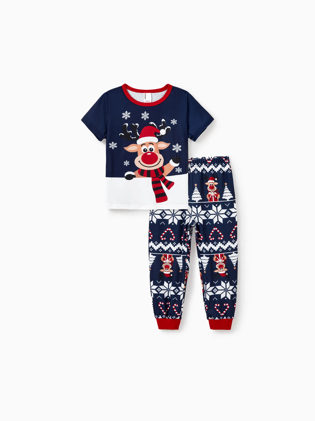 Weihnachten Passendes Familien-Pyjama-Set Rentier und Schneeflocken-Print PJS mit Weihnachtssocken tiefblau