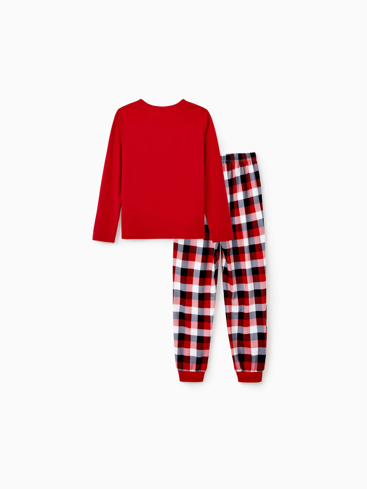 Weihnachten Passender Familienpyjama Set Glow In The Dark Rentier Print PJS mit Weihnachtssocken rot