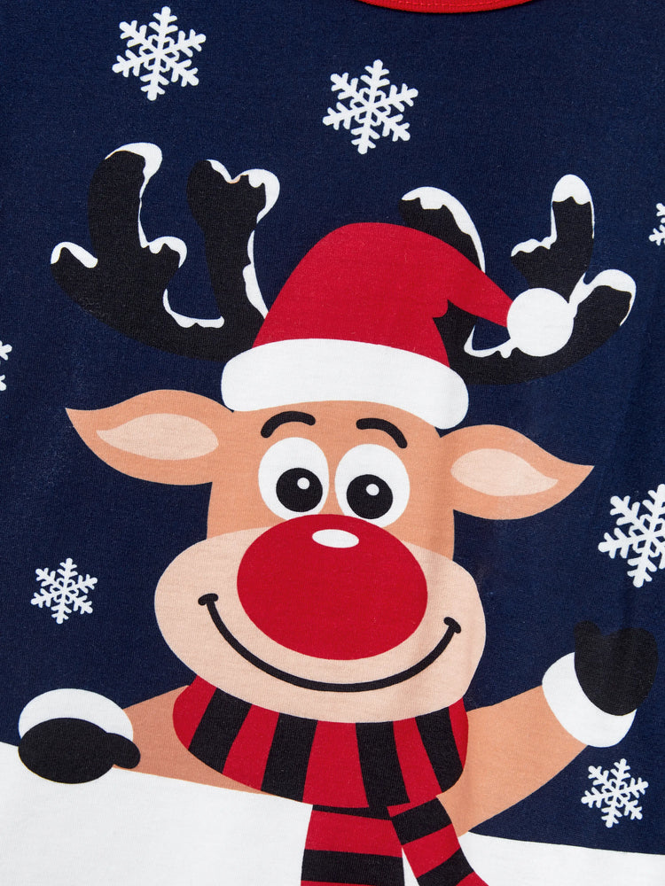 Ensemble pyjama de Noël assorti pour toute la famille, imprimé renne et flocon de neige, bleu foncé