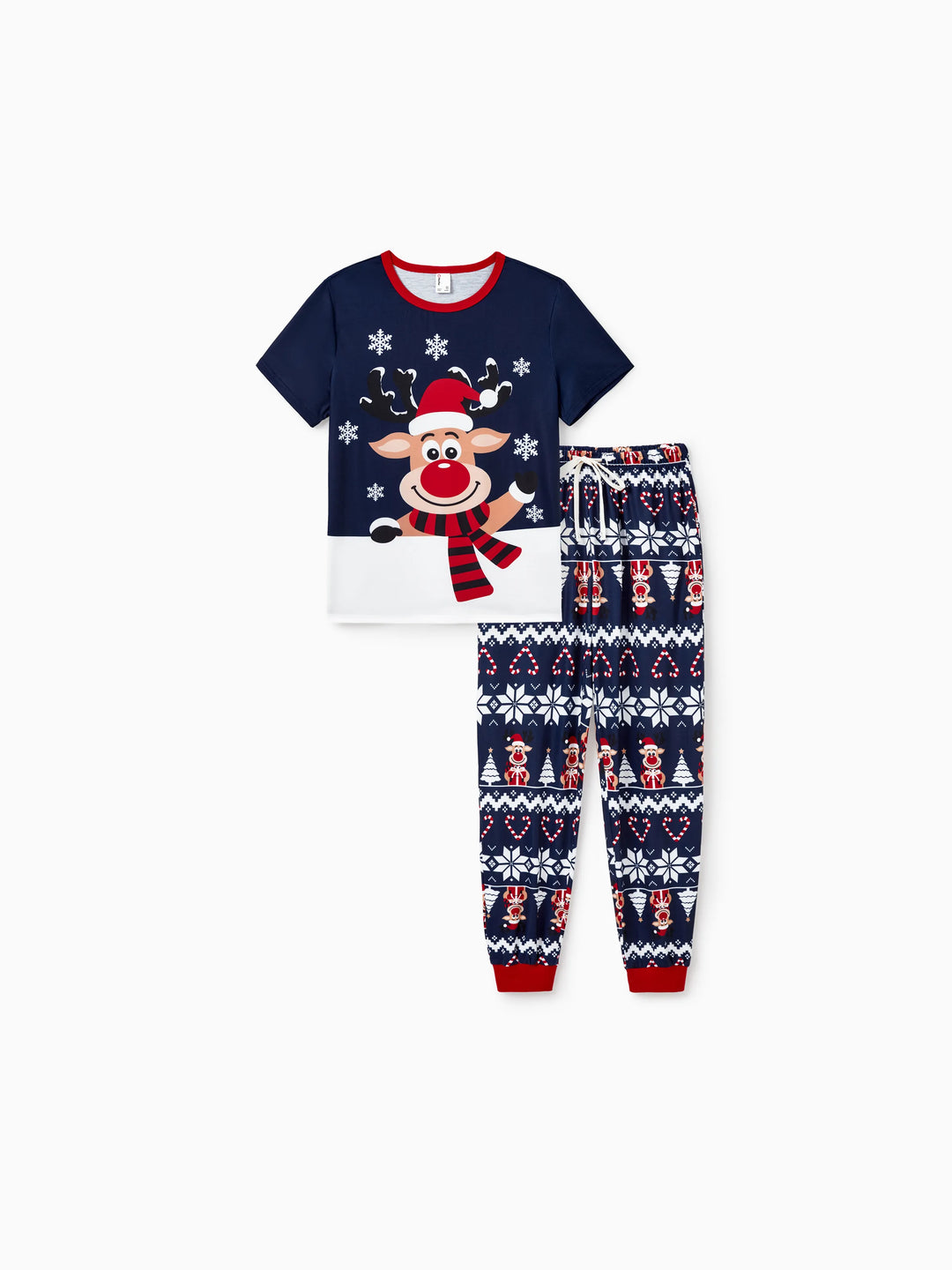 Weihnachten Passendes Familien-Pyjama-Set Rentier und Schneeflocken-Print PJS mit Weihnachtssocken tiefblau