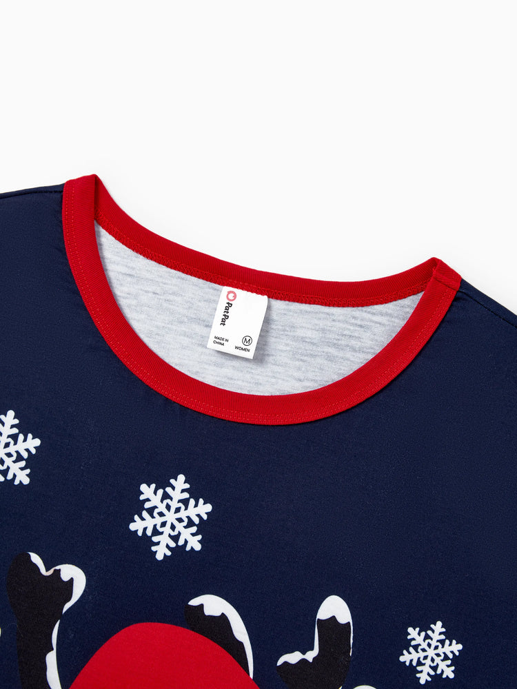 Ensemble pyjama de Noël assorti pour toute la famille, imprimé renne et flocon de neige, bleu foncé