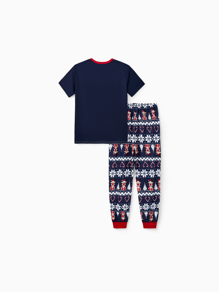 Ensemble pyjama de Noël assorti pour toute la famille, imprimé renne et flocon de neige, bleu foncé