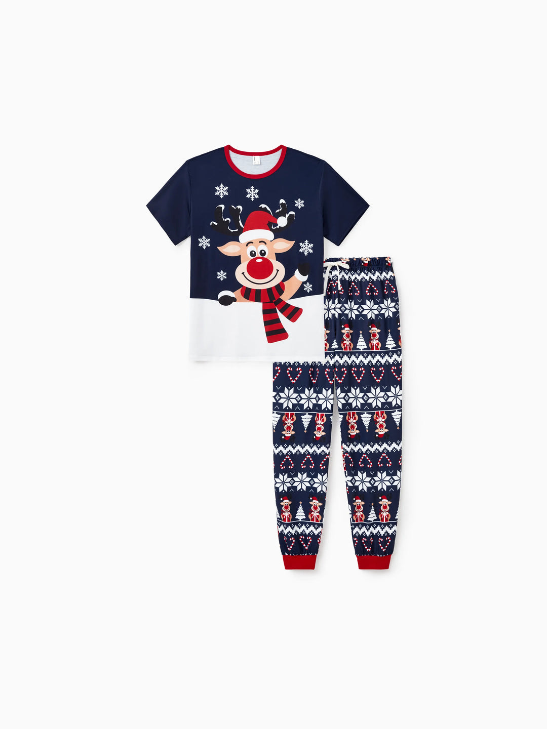 Weihnachten Passendes Familien-Pyjama-Set Rentier und Schneeflocken-Print PJS mit Weihnachtssocken tiefblau