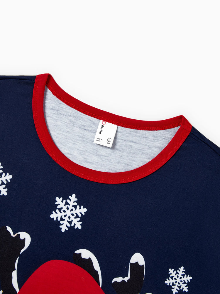 Ensemble pyjama de Noël assorti pour toute la famille, imprimé renne et flocon de neige, bleu foncé