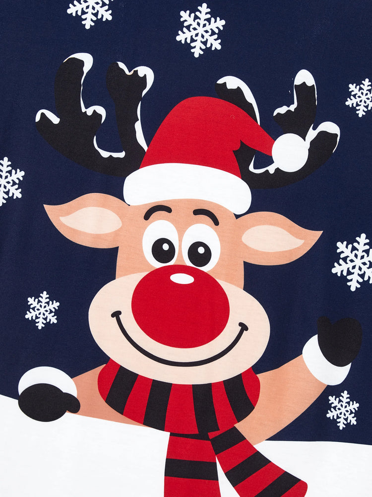 Ensemble pyjama de Noël assorti pour toute la famille, imprimé renne et flocon de neige, bleu foncé