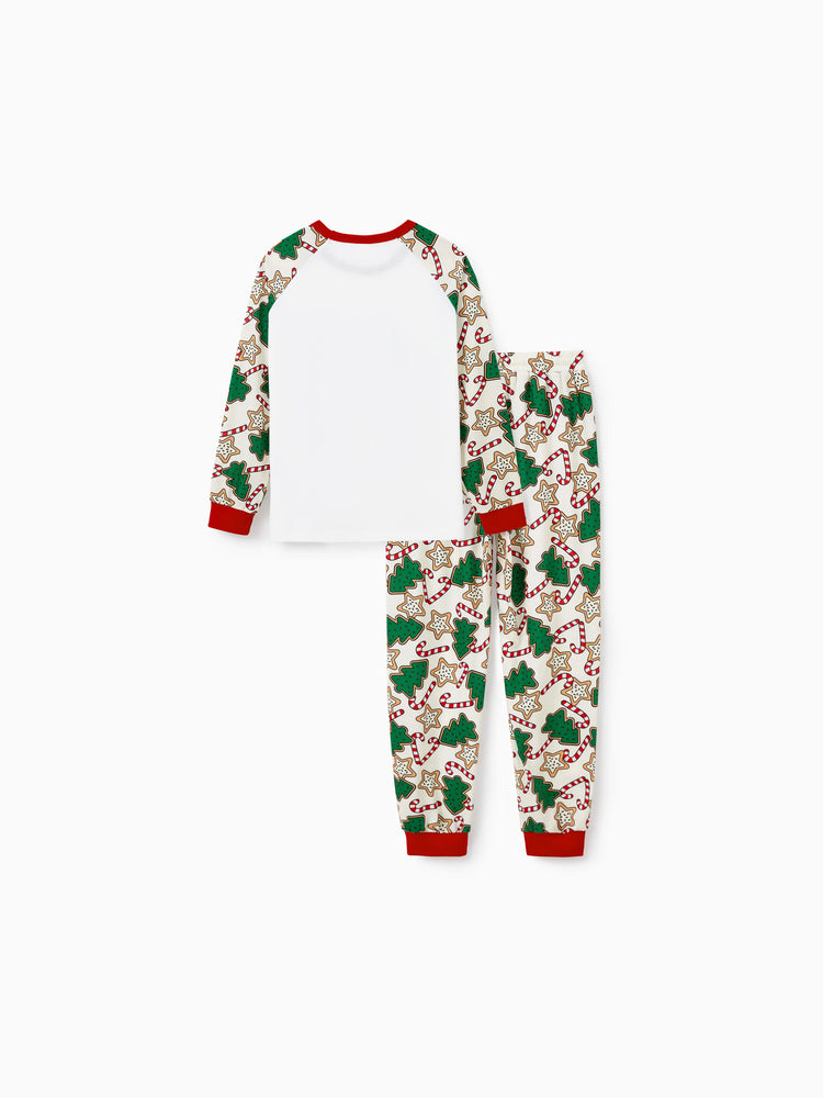 Ensemble pyjama de Noël assorti pour toute la famille, imprimé sapin de Noël rouge et abricot, avec chaussettes de Noël abricot