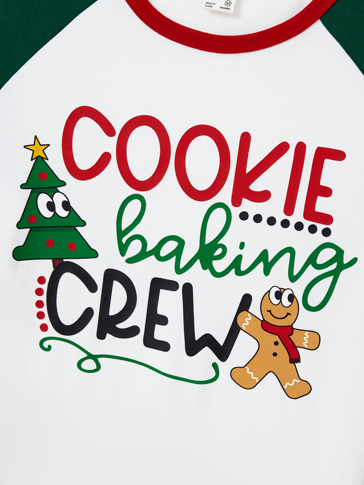 Ensemble pyjama de Noël assorti pour toute la famille, motif pain d'épices et sapin de Noël, vert et blanc, avec chaussettes de Noël vert foncé