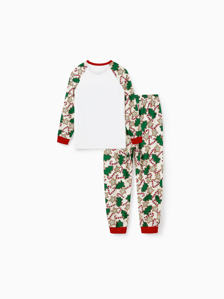 Ensemble pyjama de Noël assorti pour toute la famille, imprimé sapin de Noël rouge et abricot, avec chaussettes de Noël abricot