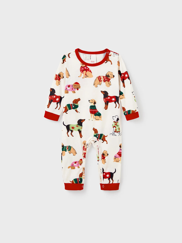 Christmas Matching Family Pajamas Set Various Dog Print PJS with Christmas Socks Apricot