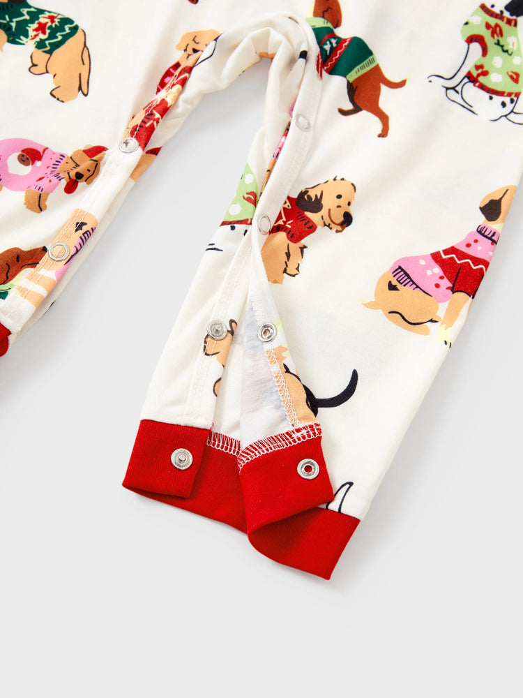 Christmas Matching Family Pajamas Set Various Dog Print PJS with Christmas Socks Apricot