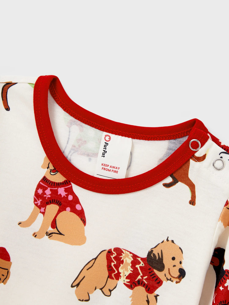 Christmas Matching Family Pajamas Set Various Dog Print PJS with Christmas Socks Apricot