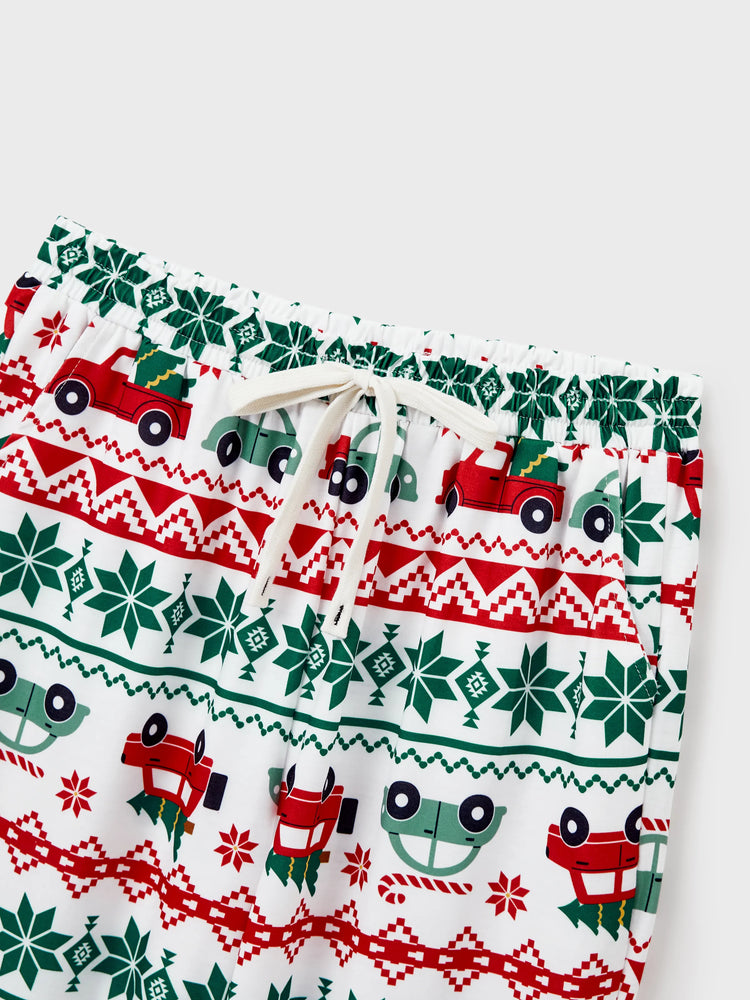 Ensemble pyjama de Noël assorti pour toute la famille, imprimé flocon de neige et voiture, avec chaussettes de Noël rouges