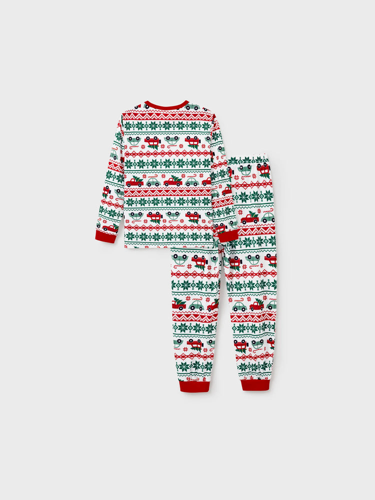 Ensemble pyjama de Noël assorti pour toute la famille, imprimé flocon de neige et voiture, avec chaussettes de Noël rouges